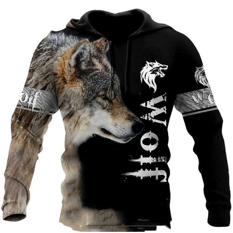 Wolf bedruckte Hoodies Männer  – Streetwear Brand Tracksuit Bewertung und Preis